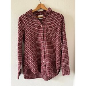 Women's J CREW Classic Flannel Button Up Shirt Check Red Collared Pocket Sz S
